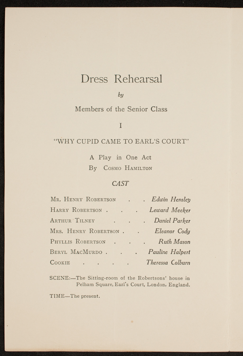 American Academy of Dramatic Arts/ Empire Theatre Dramatic School Dress Rehearsal, December 23, 1919, program page 2