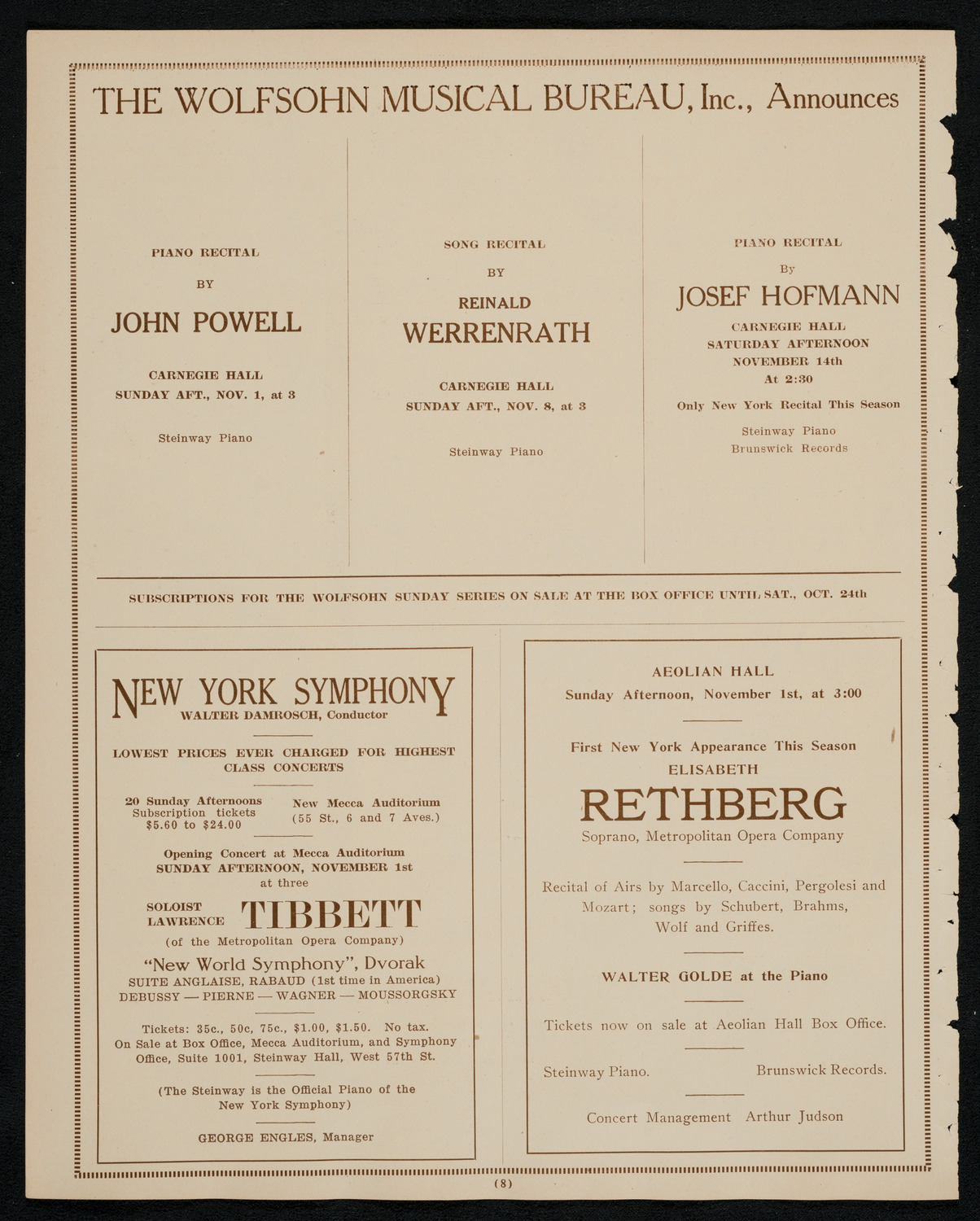 New York Philharmonic, October 31, 1925, program page 8