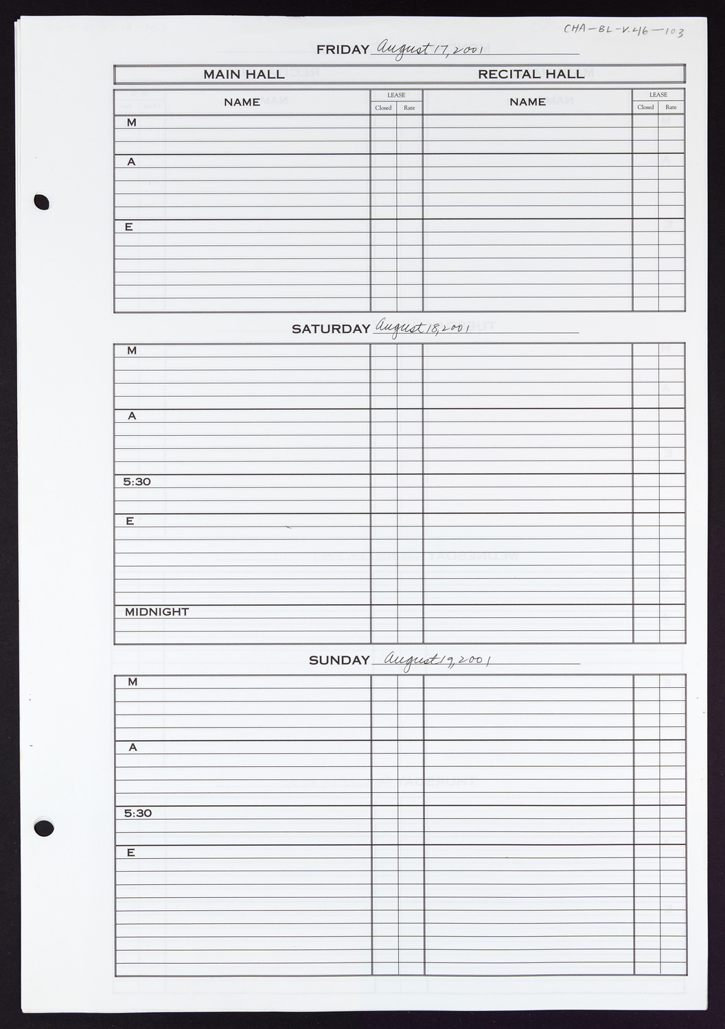 Carnegie Hall Booking Ledger, volume 46, page 103