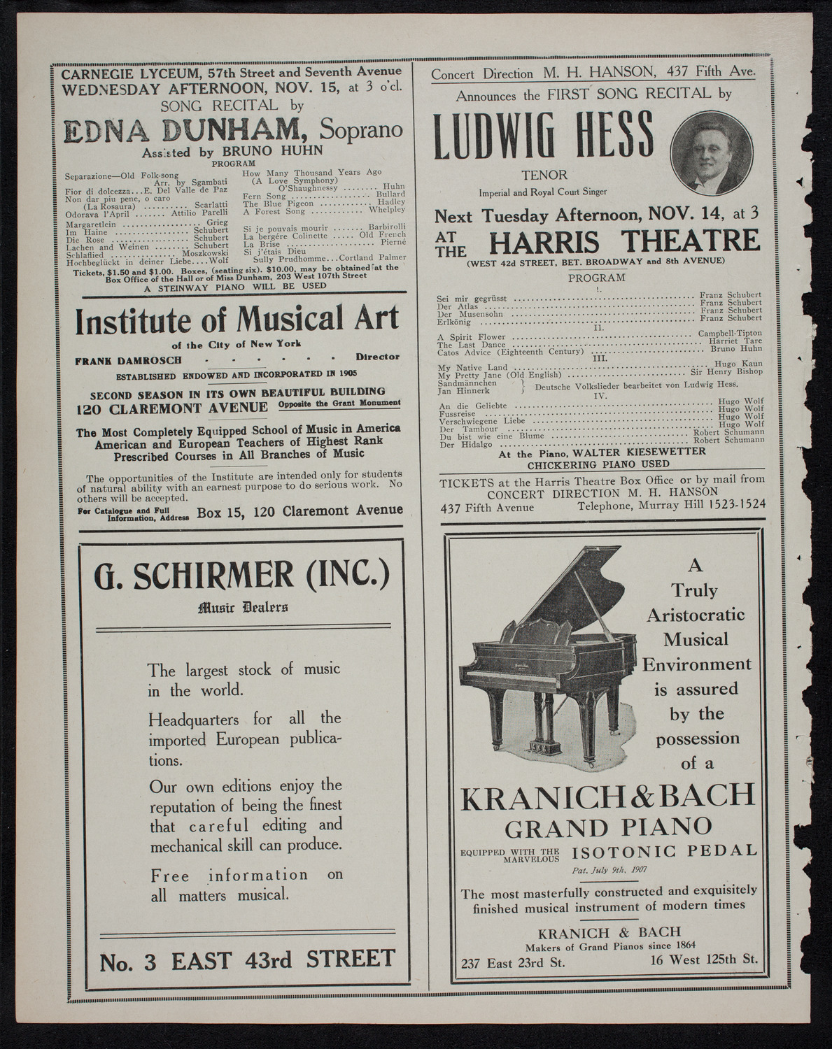 Boston Symphony Orchestra, November 11, 1911, program page 6