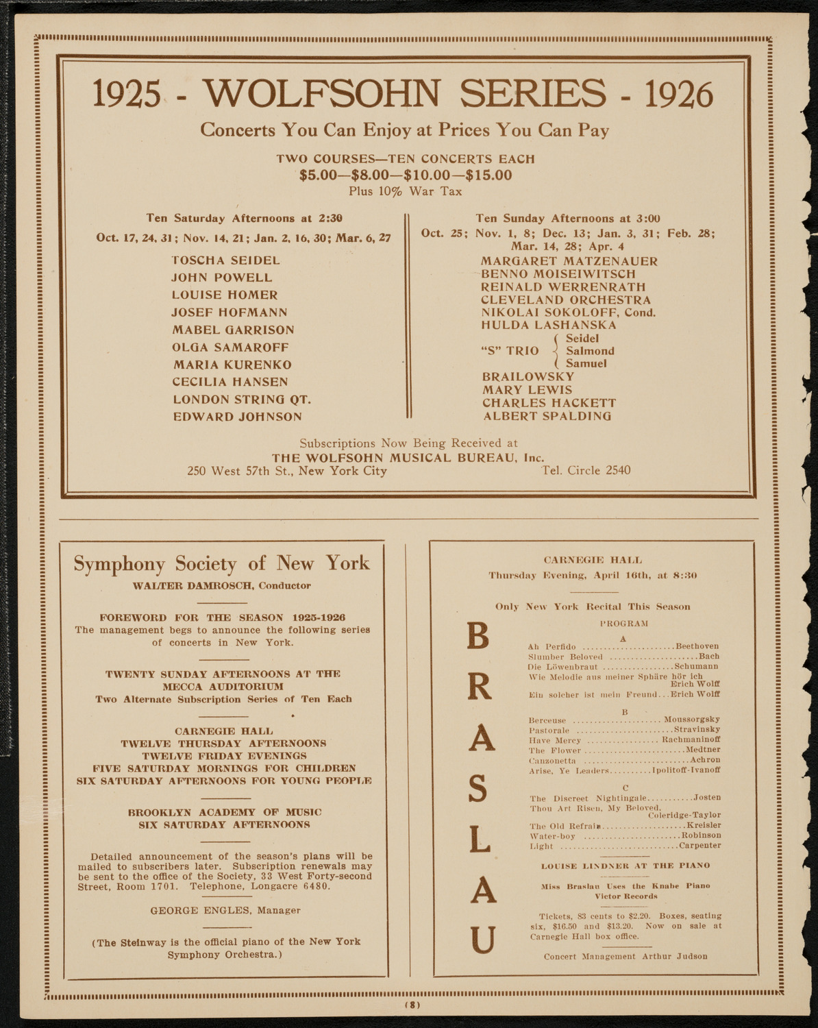 Max Rosen, Violin, April 10, 1925, program page 8