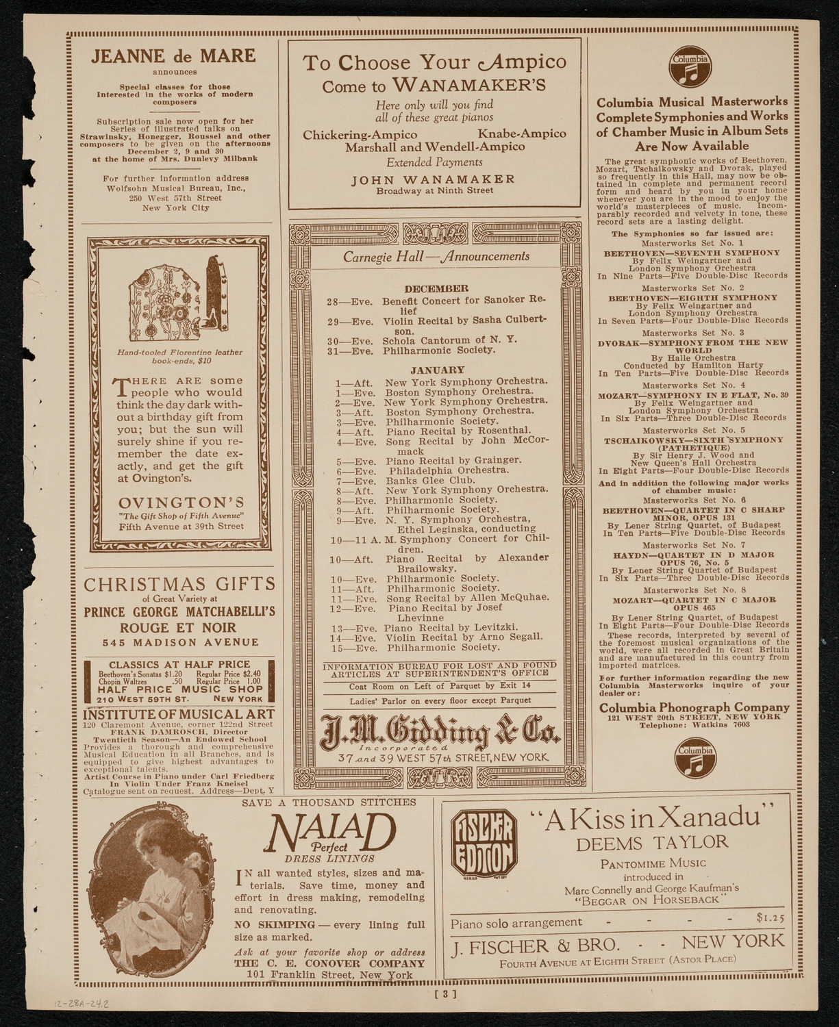 New York Philharmonic, December 28, 1924, program page 3