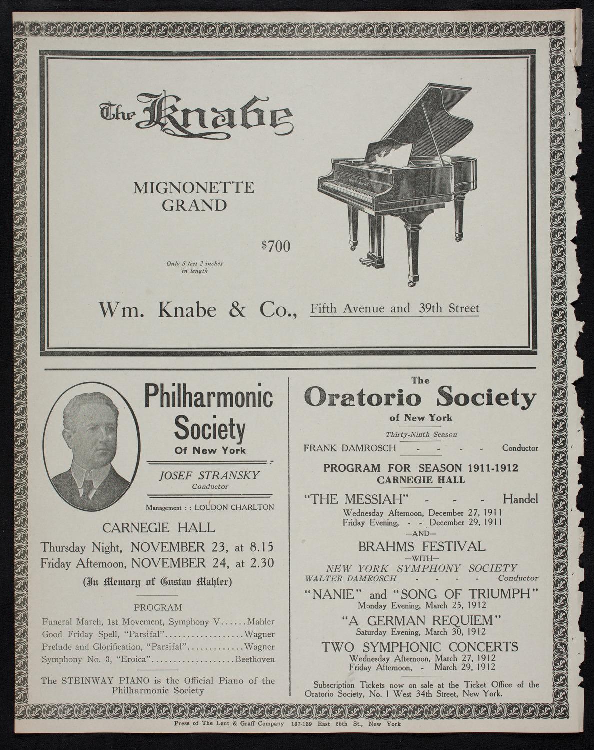 Efrem Zimbalist, Violin, November 21, 1911, program page 12