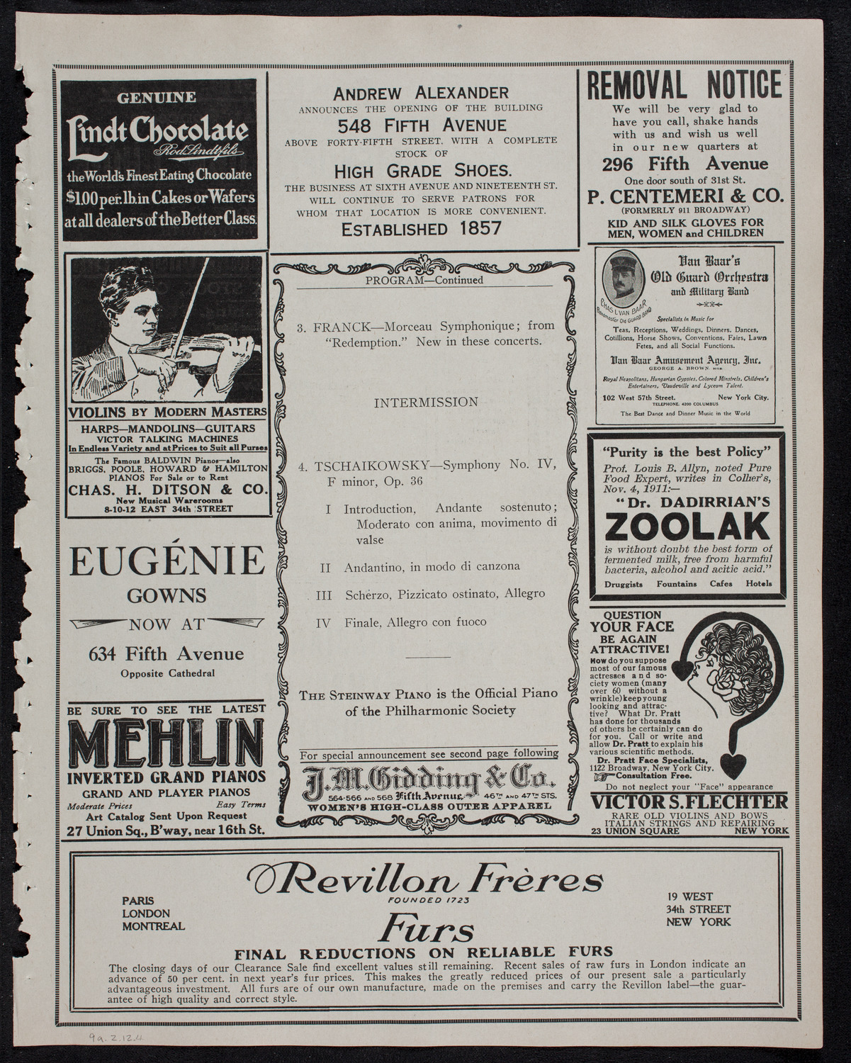 New York Philharmonic, February 9, 1912, program page 7