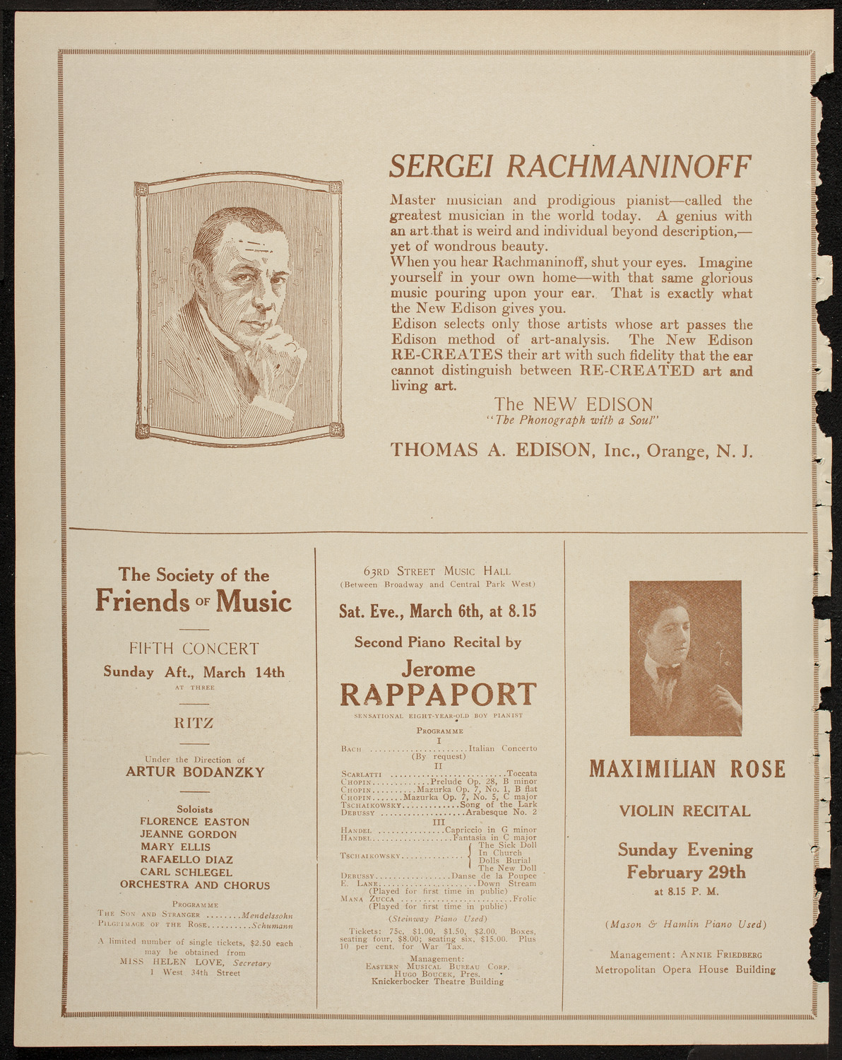 Jascha Bron, Violin, February 24, 1920, program page 2