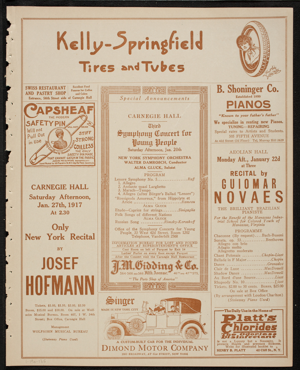 New York Philharmonic, January 19, 1917, program page 9