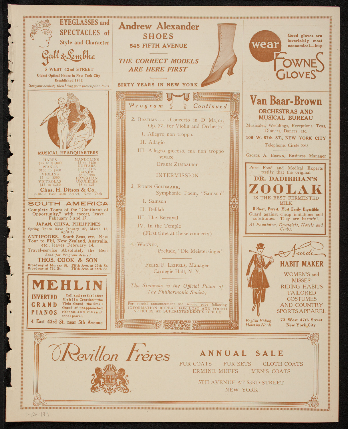 New York Philharmonic, January 12, 1917, program page 7