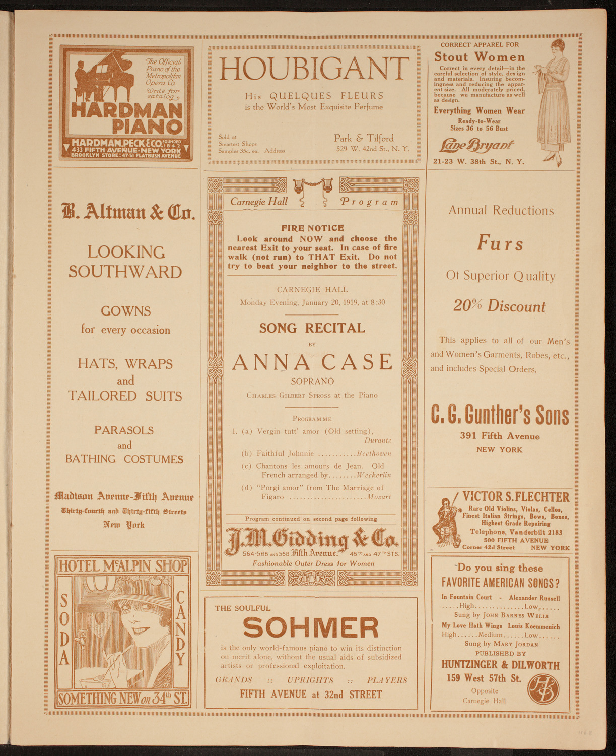 Anna Case, Soprano, January 20, 1919, program page 5