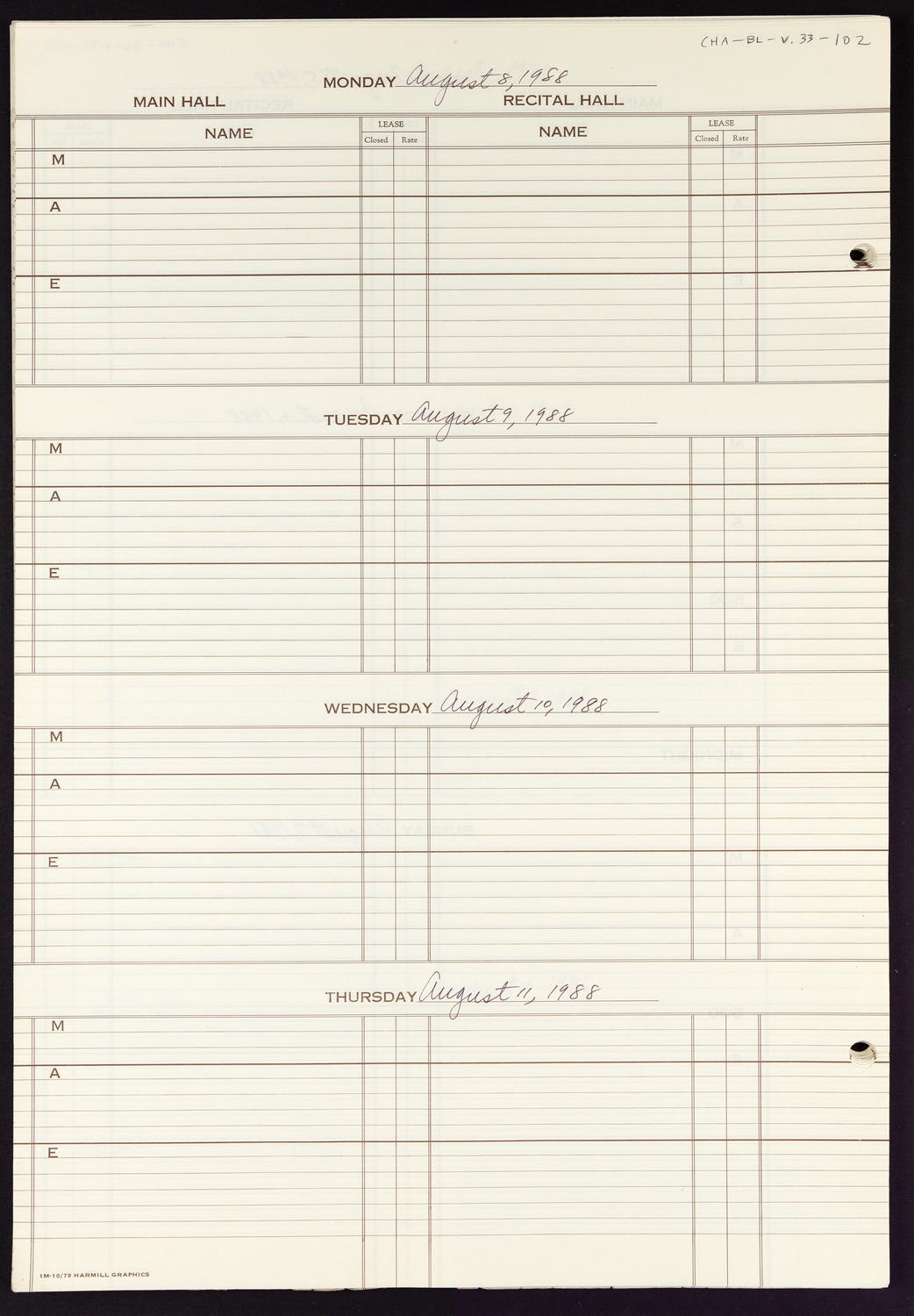 Carnegie Hall Booking Ledger, volume 33, page 102