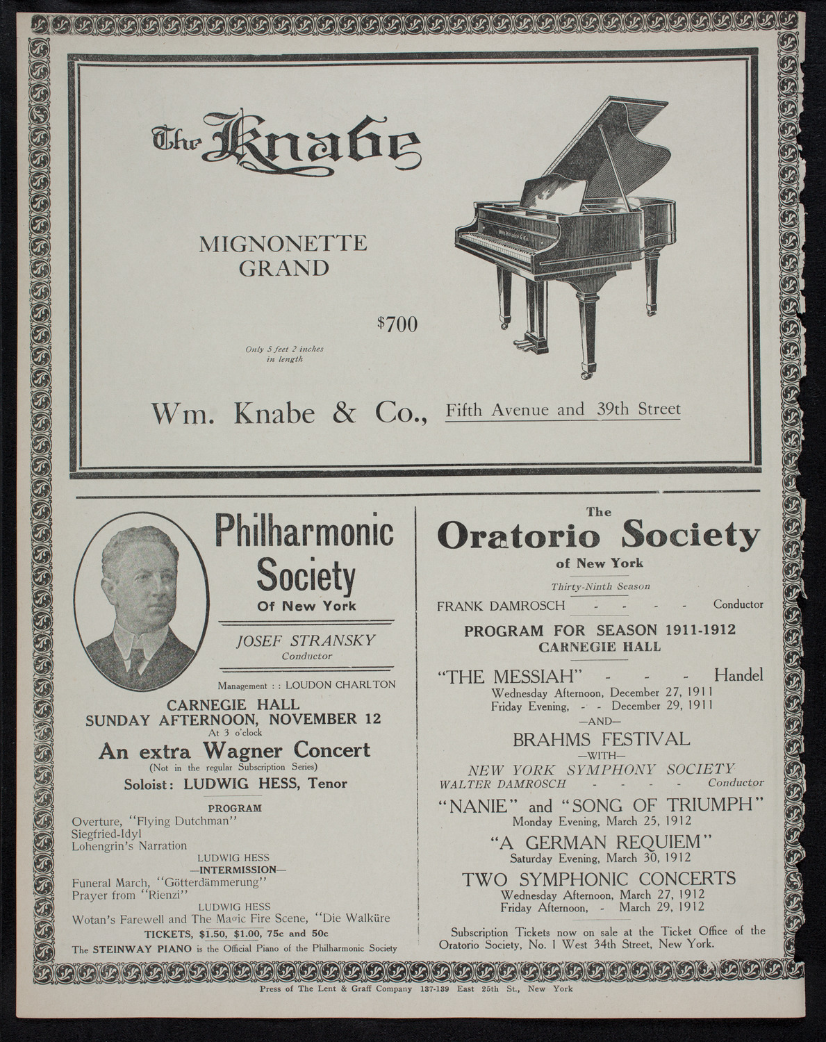 Efrem Zimbalist, Violin, November 10, 1911, program page 12