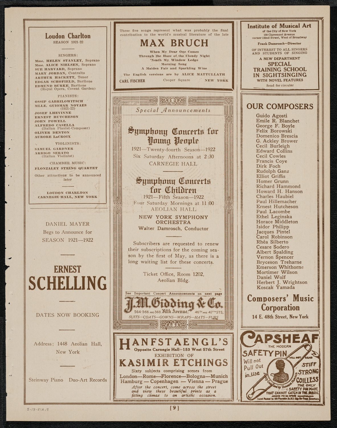 Celebration by American University Women to Honor and Welcome Marie Curie, May 18, 1921, program page 9