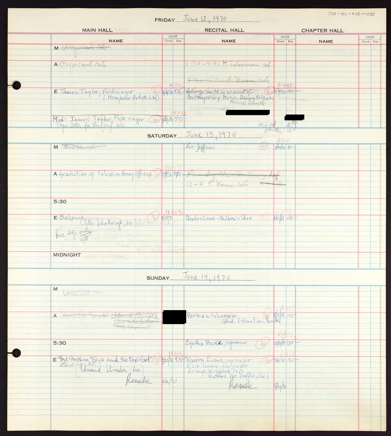 Carnegie Hall Booking Ledger, volume 15, page 85