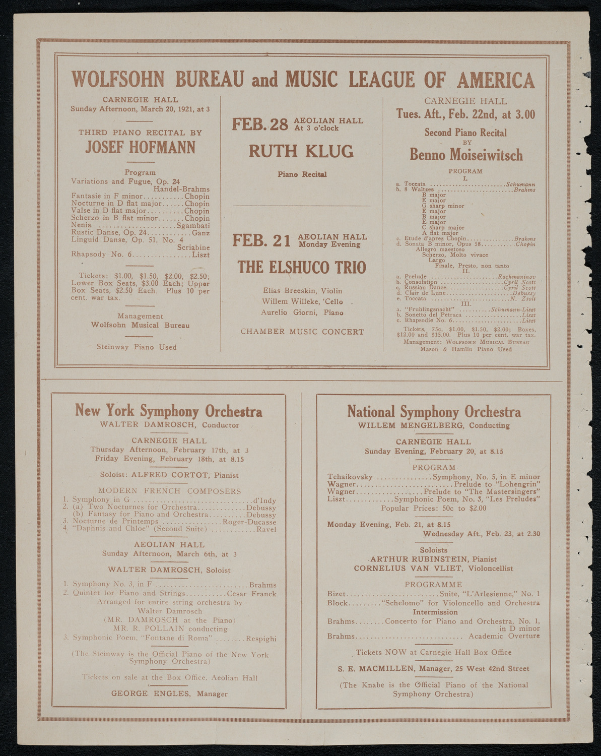 Fritz Kreisler, Violin, February 15, 1921, program page 8