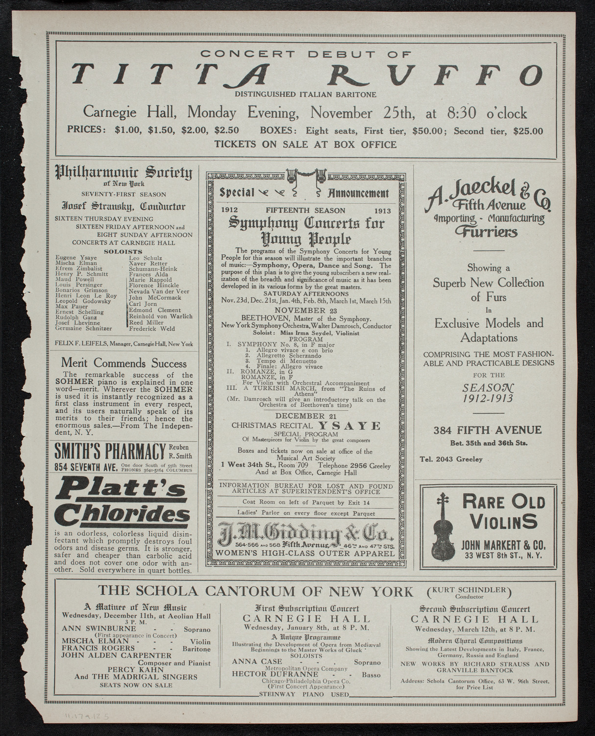 New York Philharmonic, November 17, 1912, program page 9
