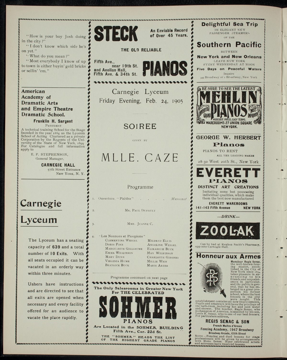 Soireee given by Juliette Caze, February 24, 1905, program page 2