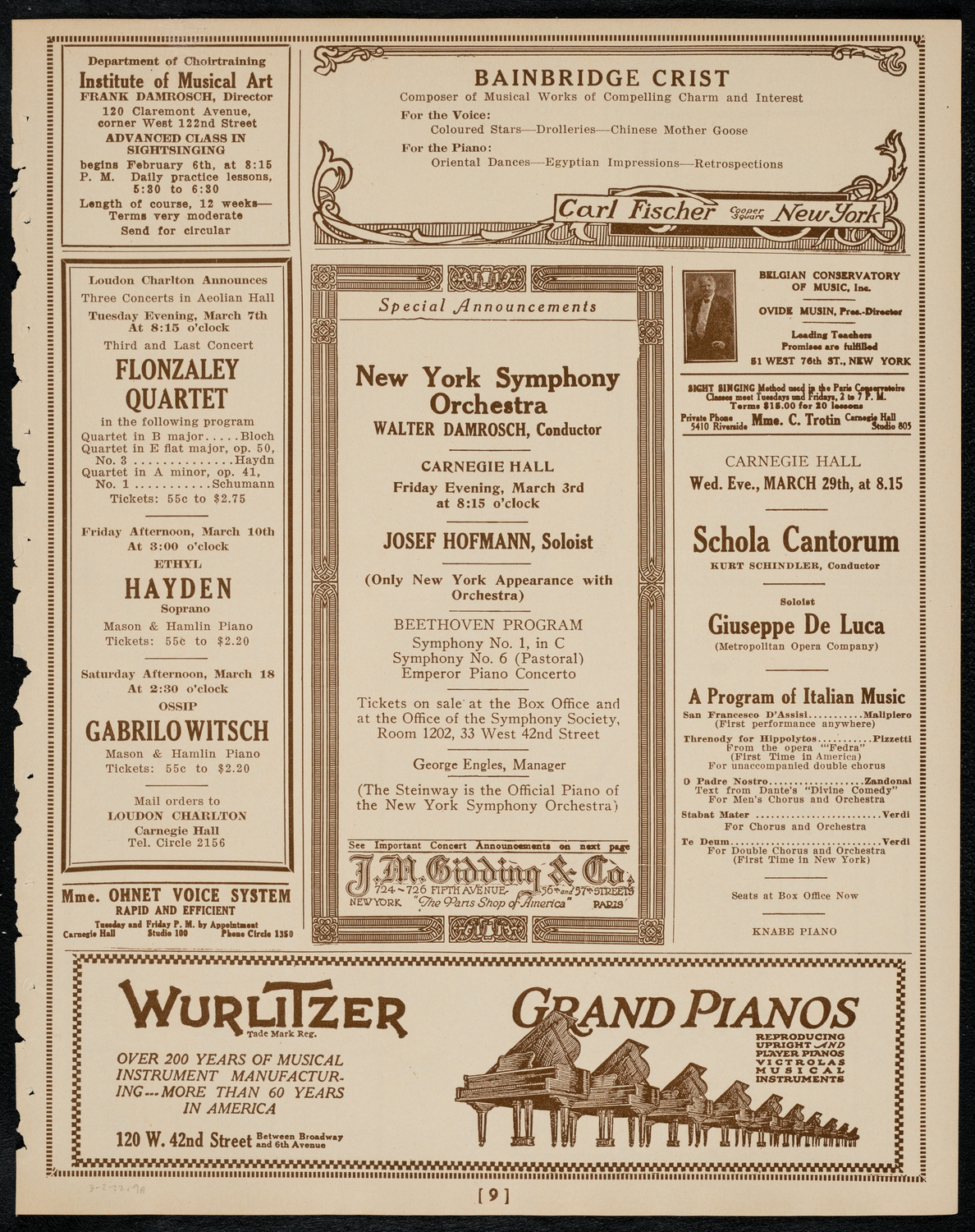 New York Symphony Orchestra, March 2, 1922, program page 9