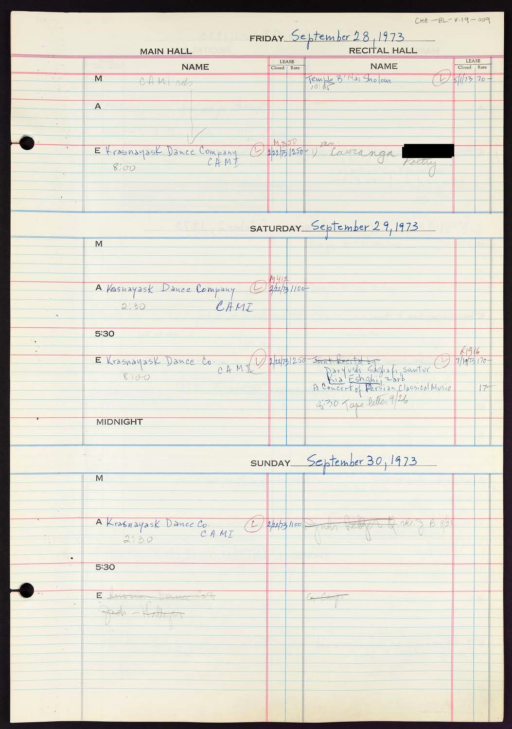 Carnegie Hall Booking Ledger, volume 19, page 9