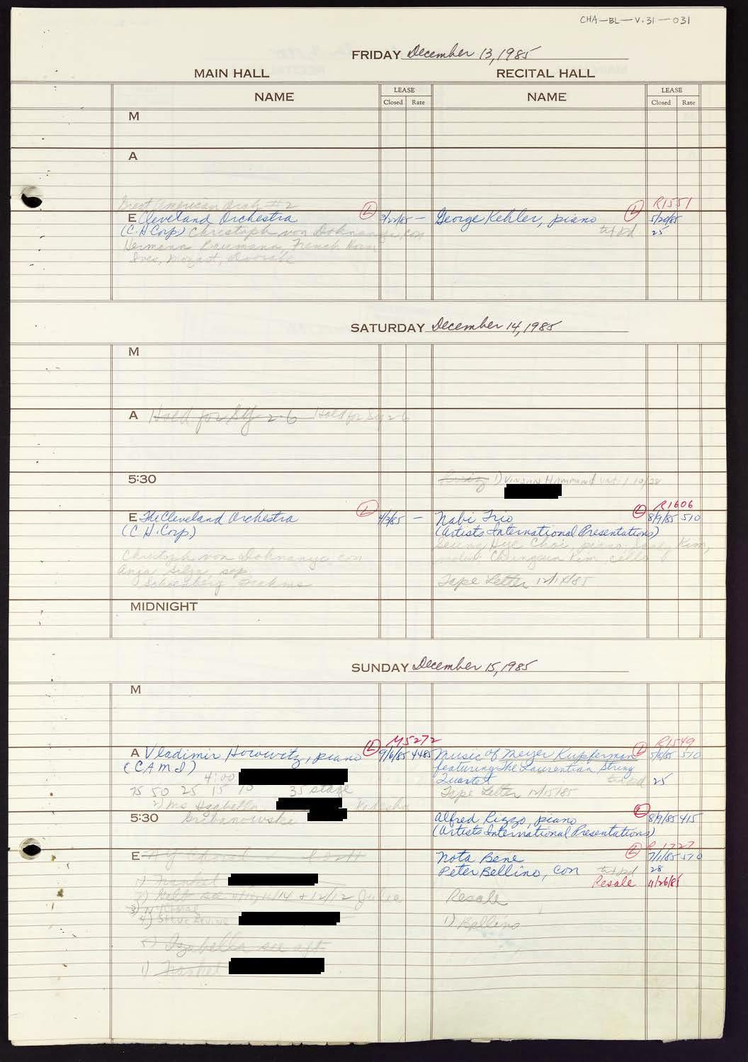 Carnegie Hall Booking Ledger, volume 31, page 31