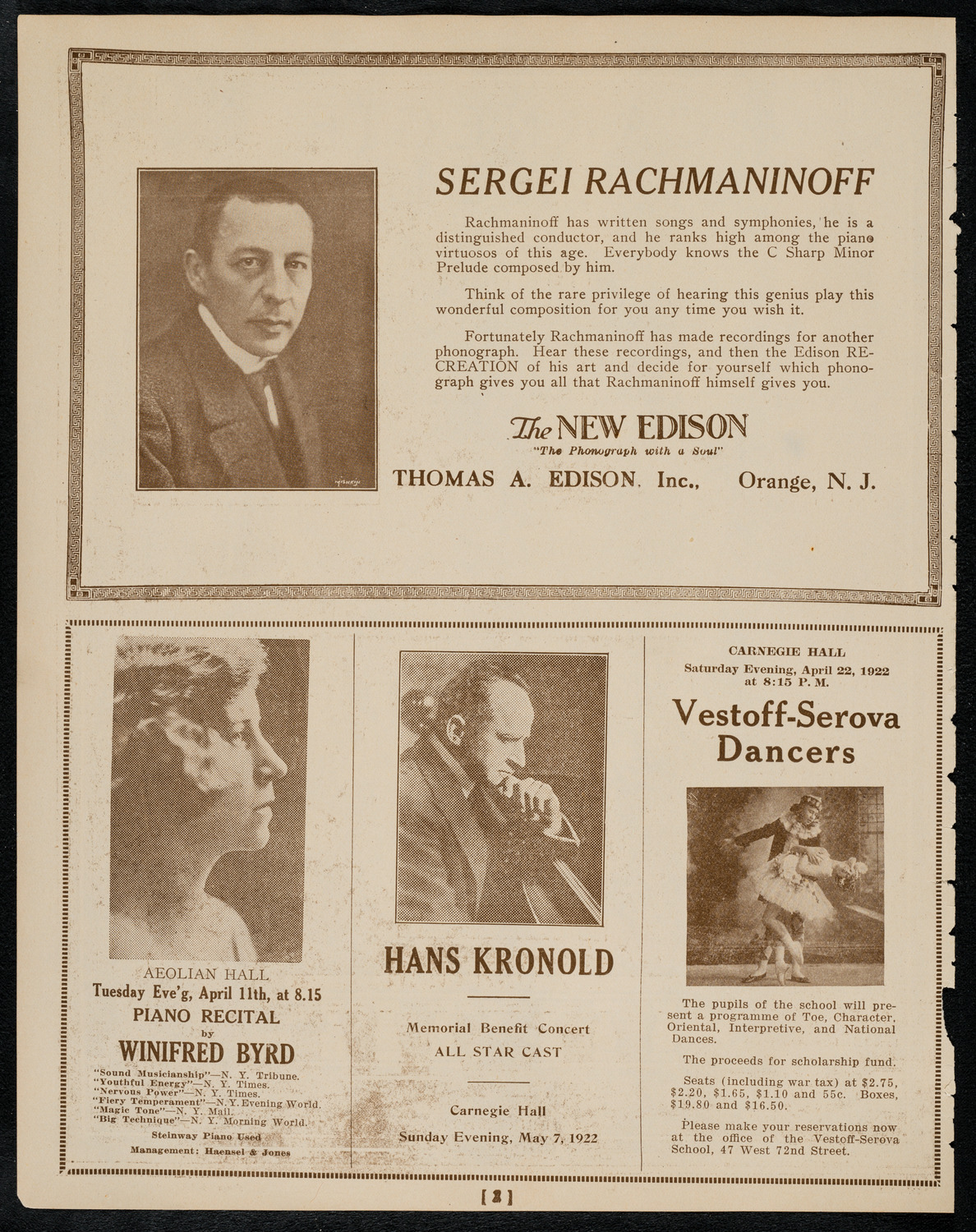 Germaine Schnitzer, Piano, with May Peterson, Soprano, and Rubin Davis, Violin, April 9, 1922, program page 2