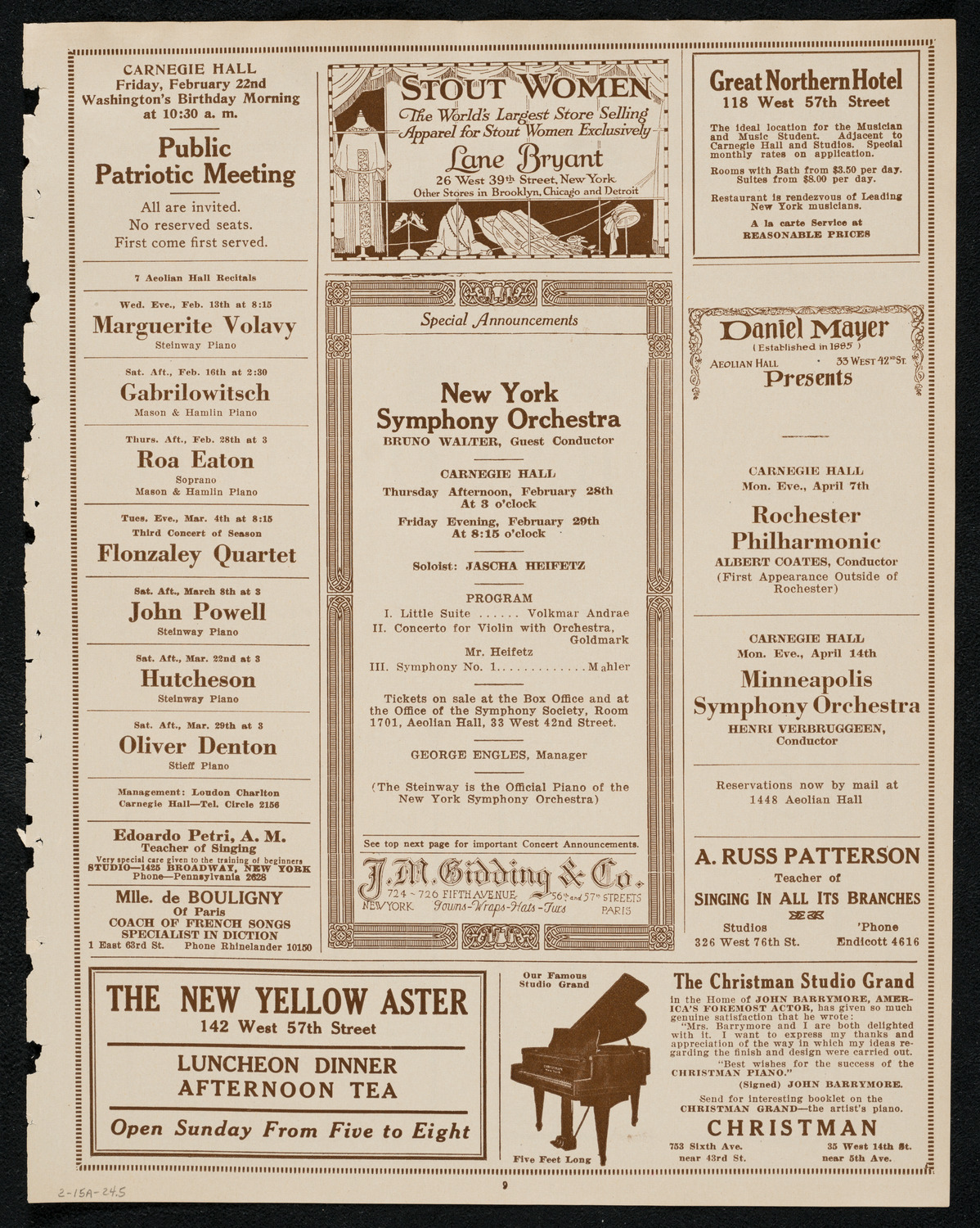 New York Philharmonic, February 15, 1924, program page 9