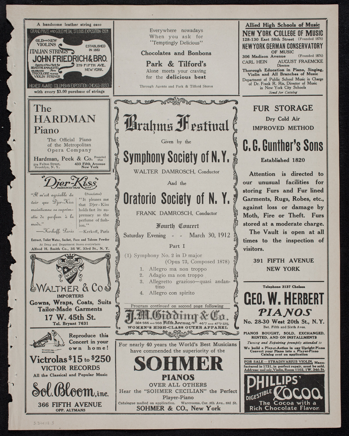 Brahms Festival: New York Symphony Orchestra and Oratorio Society of New York, March 30, 1912, program page 5