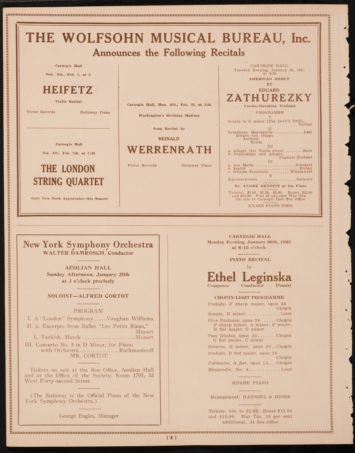 John McCormack, Tenor, January 18, 1925, program page 8