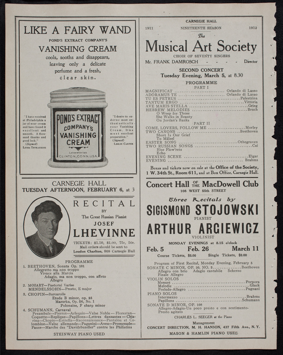 New York Philharmonic, February 2, 1912, program page 8