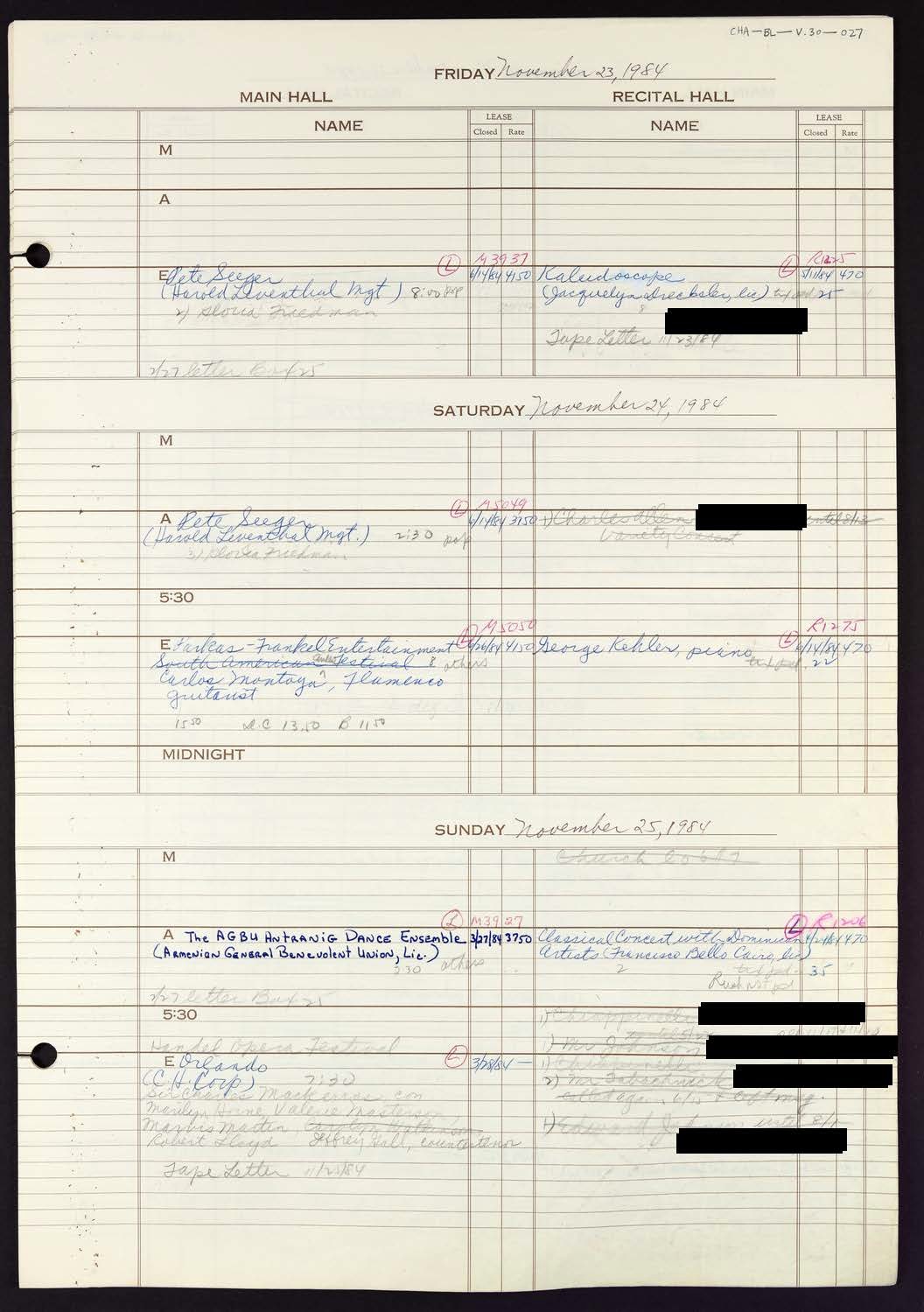 Carnegie Hall Booking Ledger, volume 30, page 27