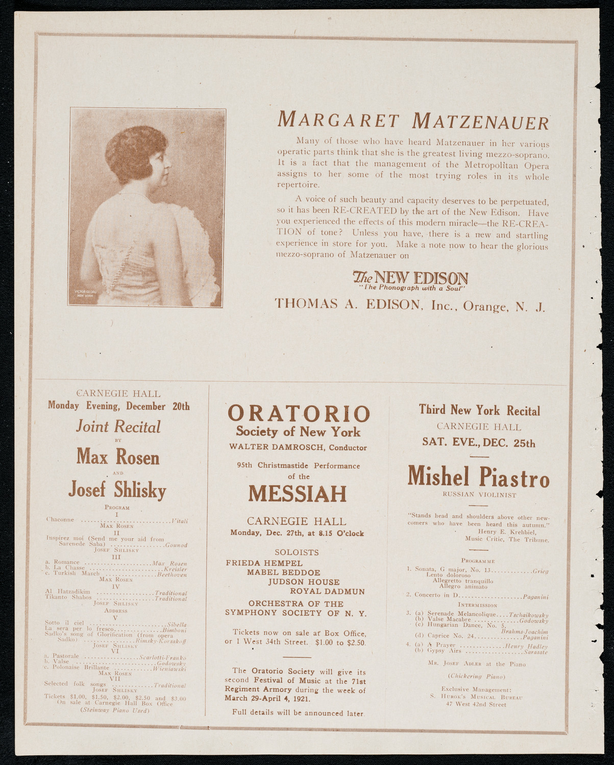 Eddy Brown, Violin, December 16, 1920, program page 2