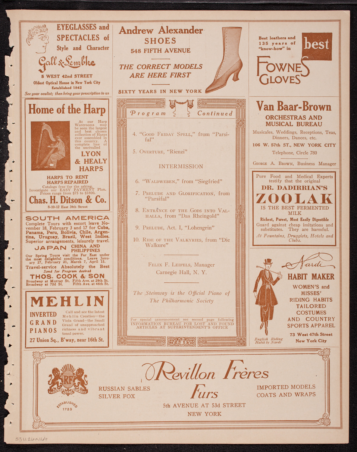 New York Philharmonic, November 26, 1916, program page 7