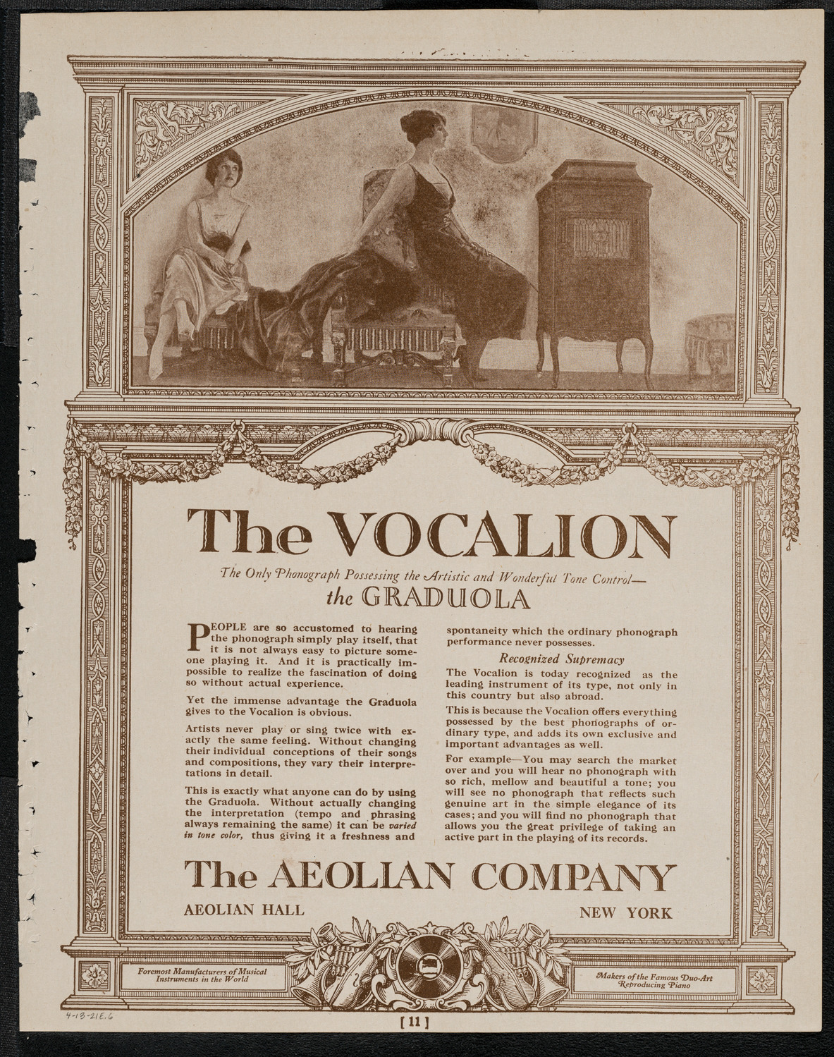 National Symphony Orchestra, April 13, 1921, program page 11