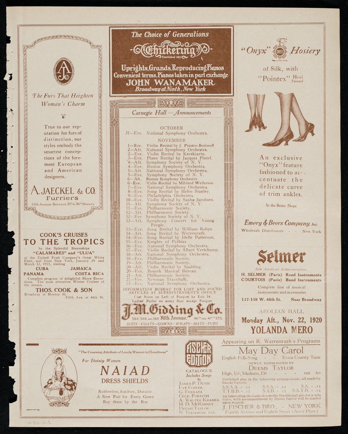 Efrem Zimbalist, Violin, October 31, 1920, program page 3
