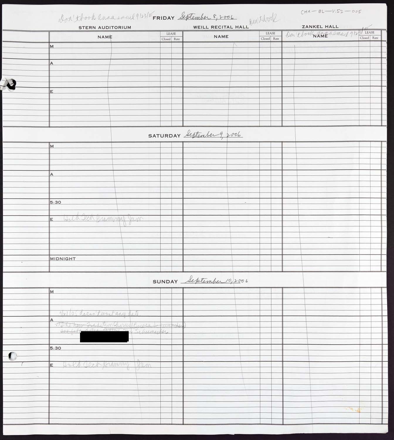 Carnegie Hall Booking Ledger, volume 52, page 5