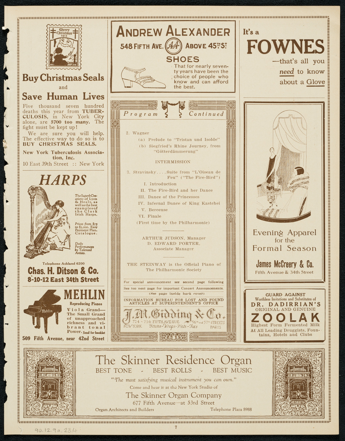 New York Philharmonic, December 9, 1923, program page 7