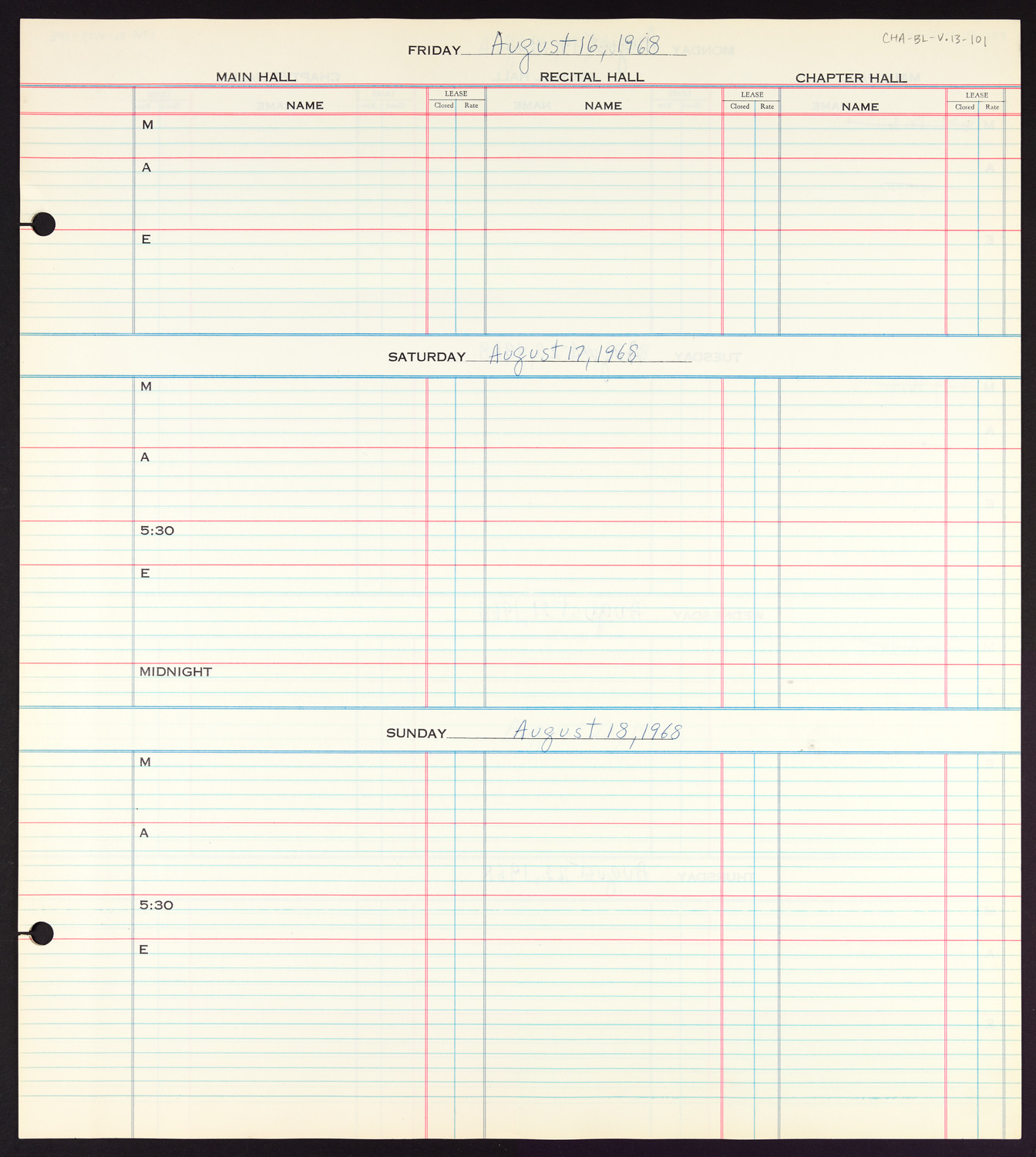 Carnegie Hall Booking Ledger, volume 13, page 101
