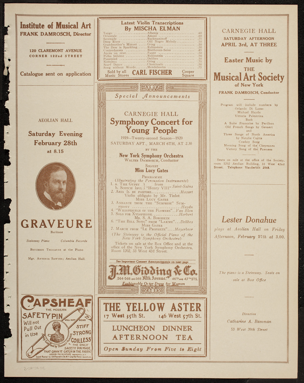 New York Philharmonic, February 26, 1920, program page 9