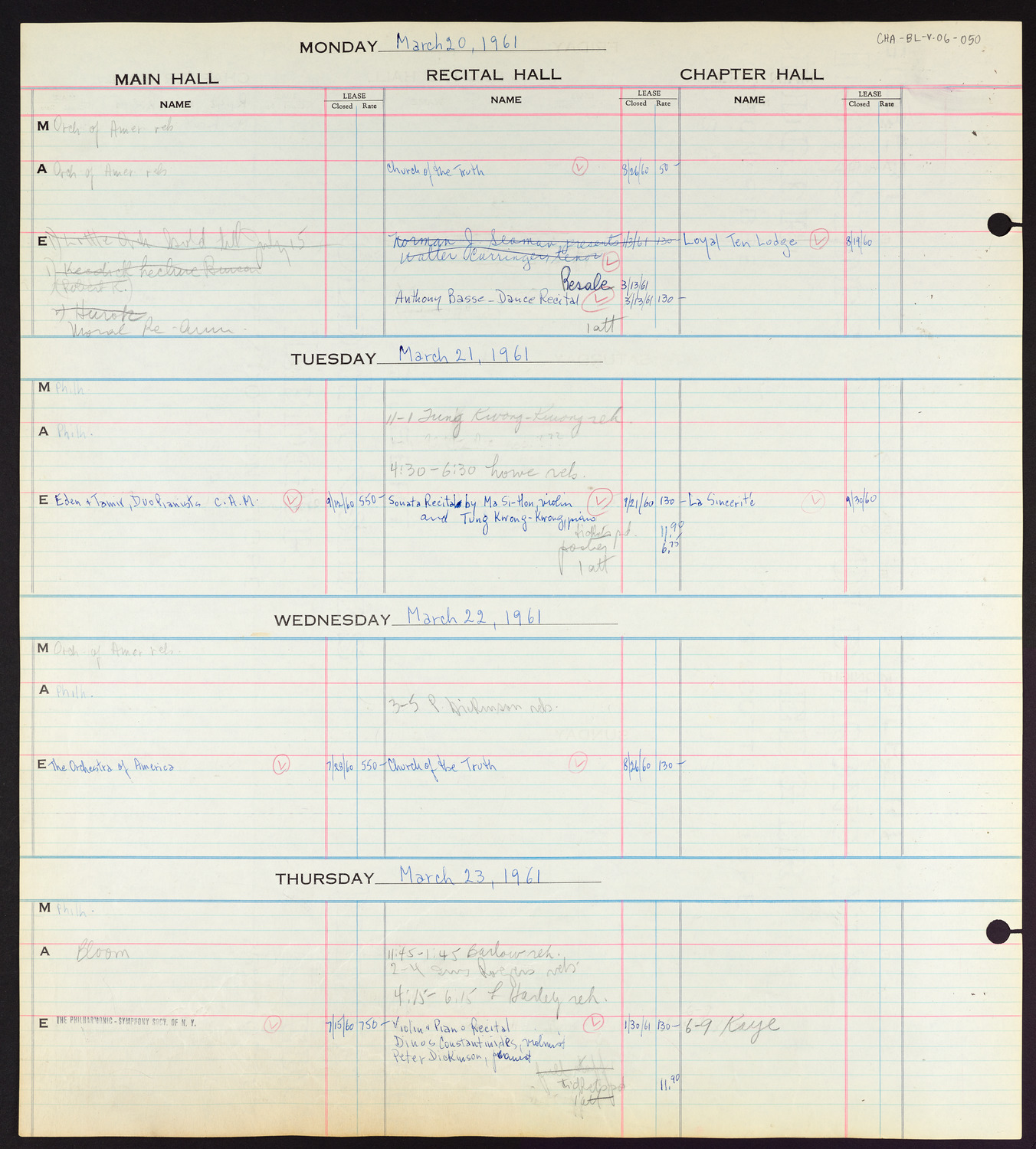 Carnegie Hall Booking Ledger, volume 6, page 50