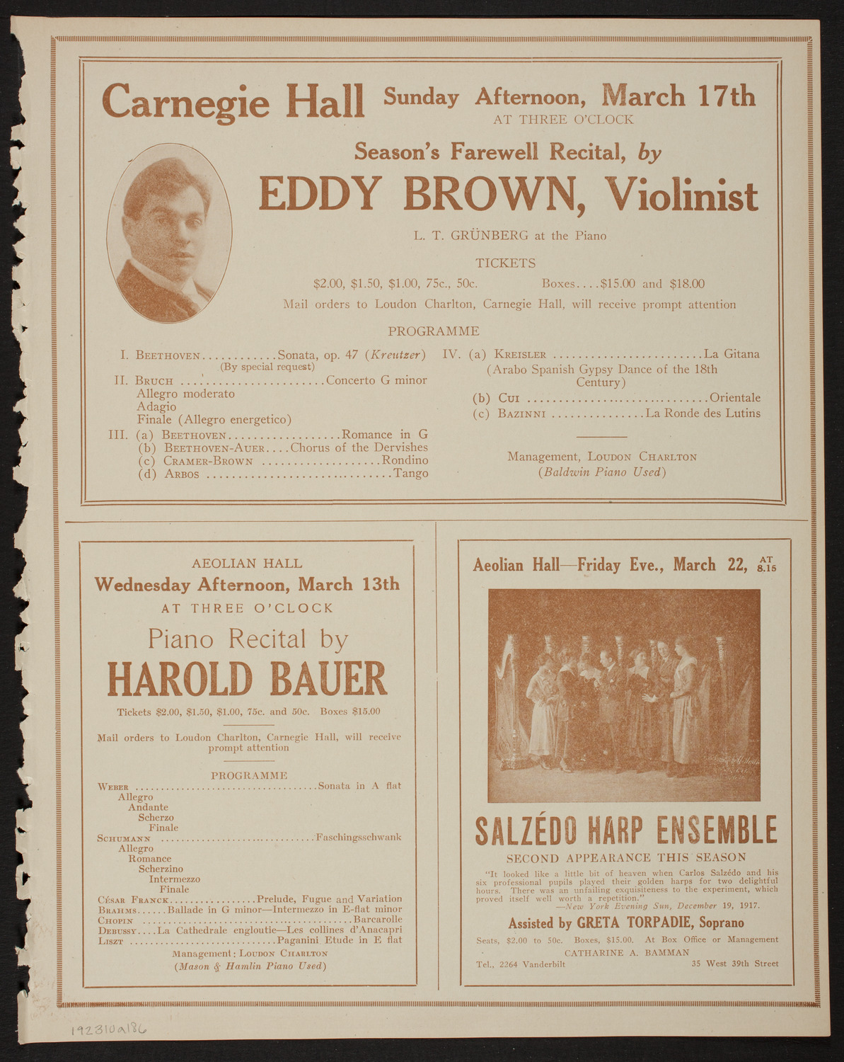 Josef Hofmann, Piano, March 10, 1918, program page 11