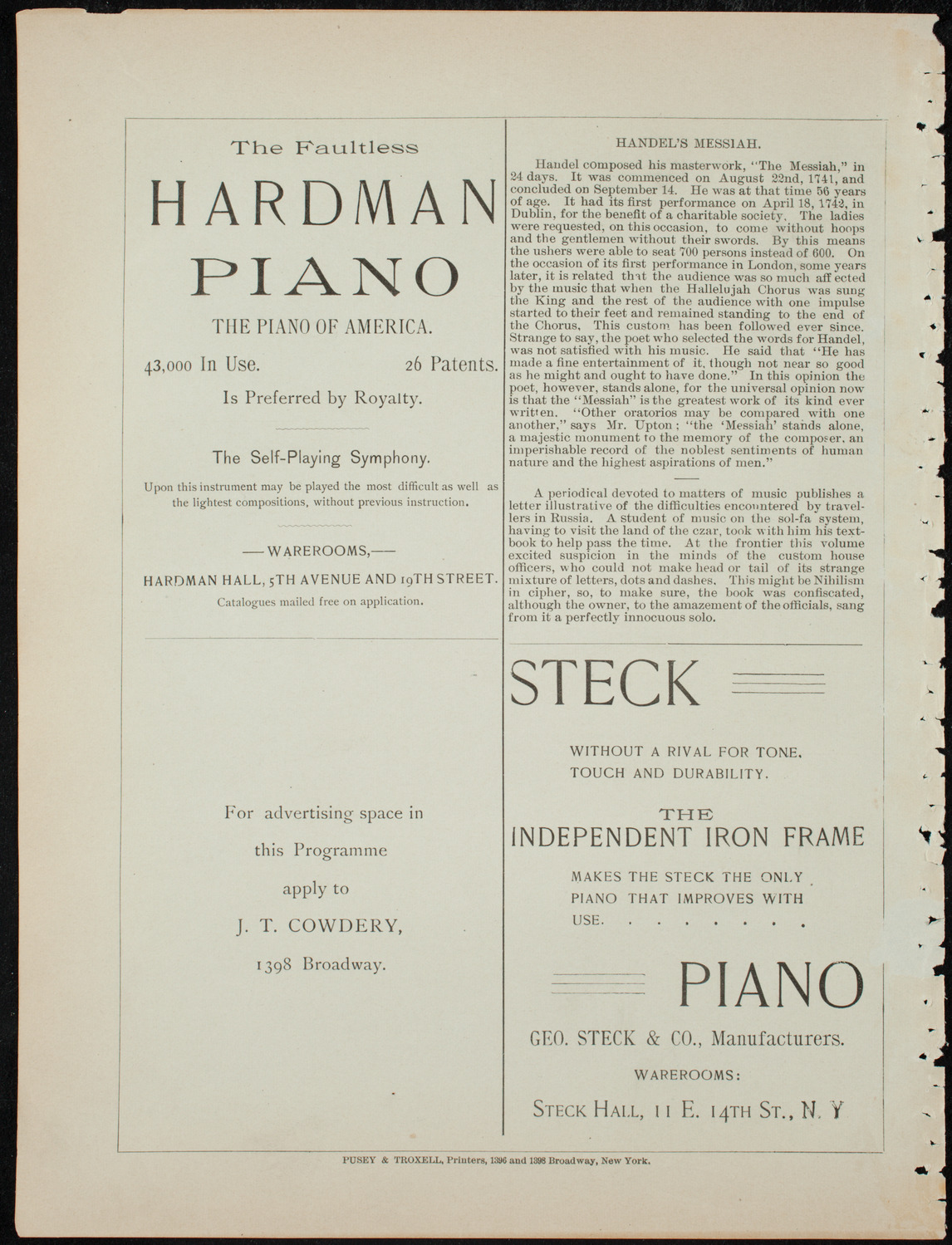 Oratorio Society of New York, December 31, 1891, program page 12