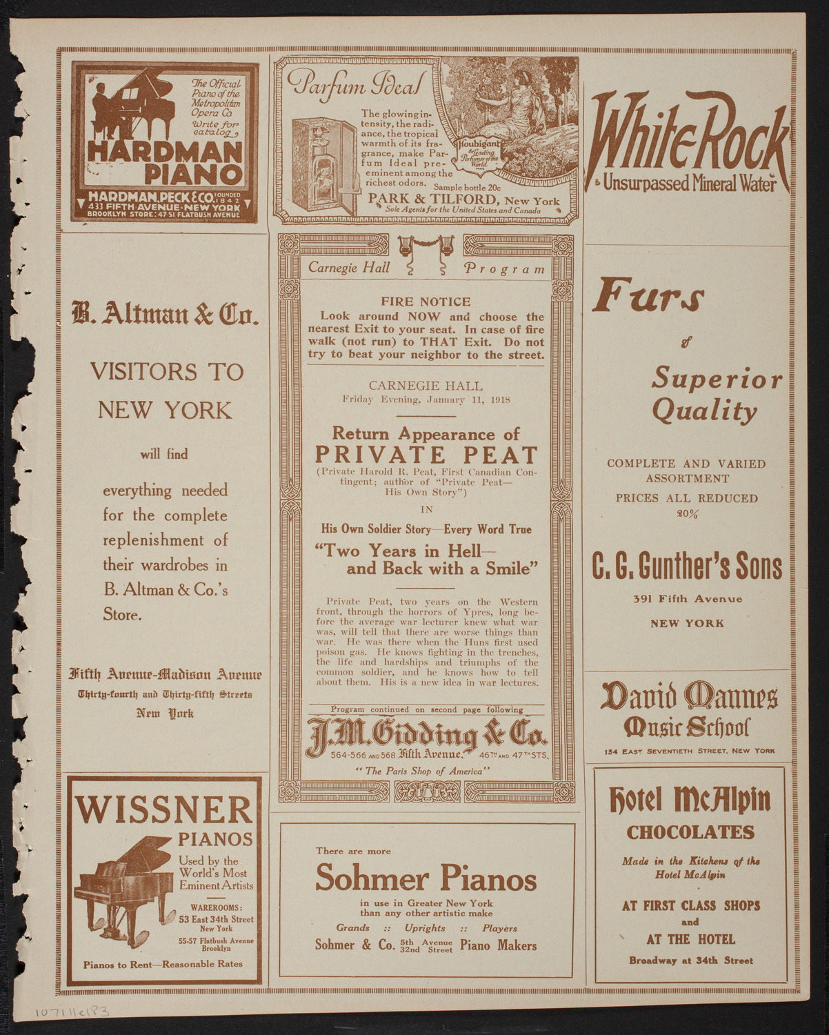Lecture by Private Harold R. Peat, January 11, 1918, program page 5