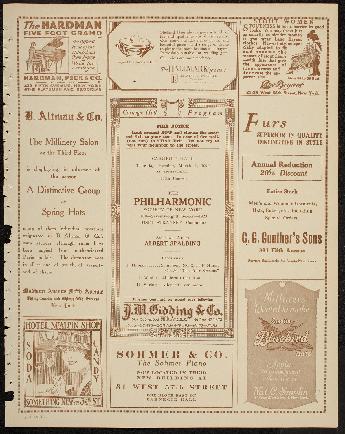 New York Philharmonic, March 4, 1920, program page 5