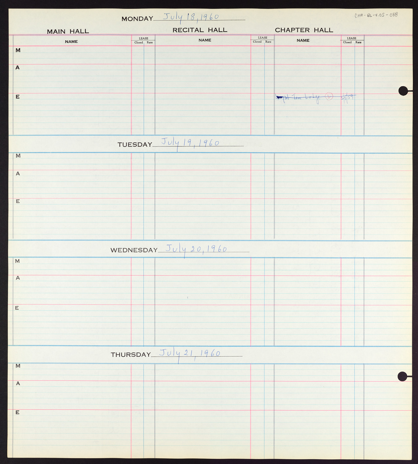 Carnegie Hall Booking Ledger, volume 5, page 88