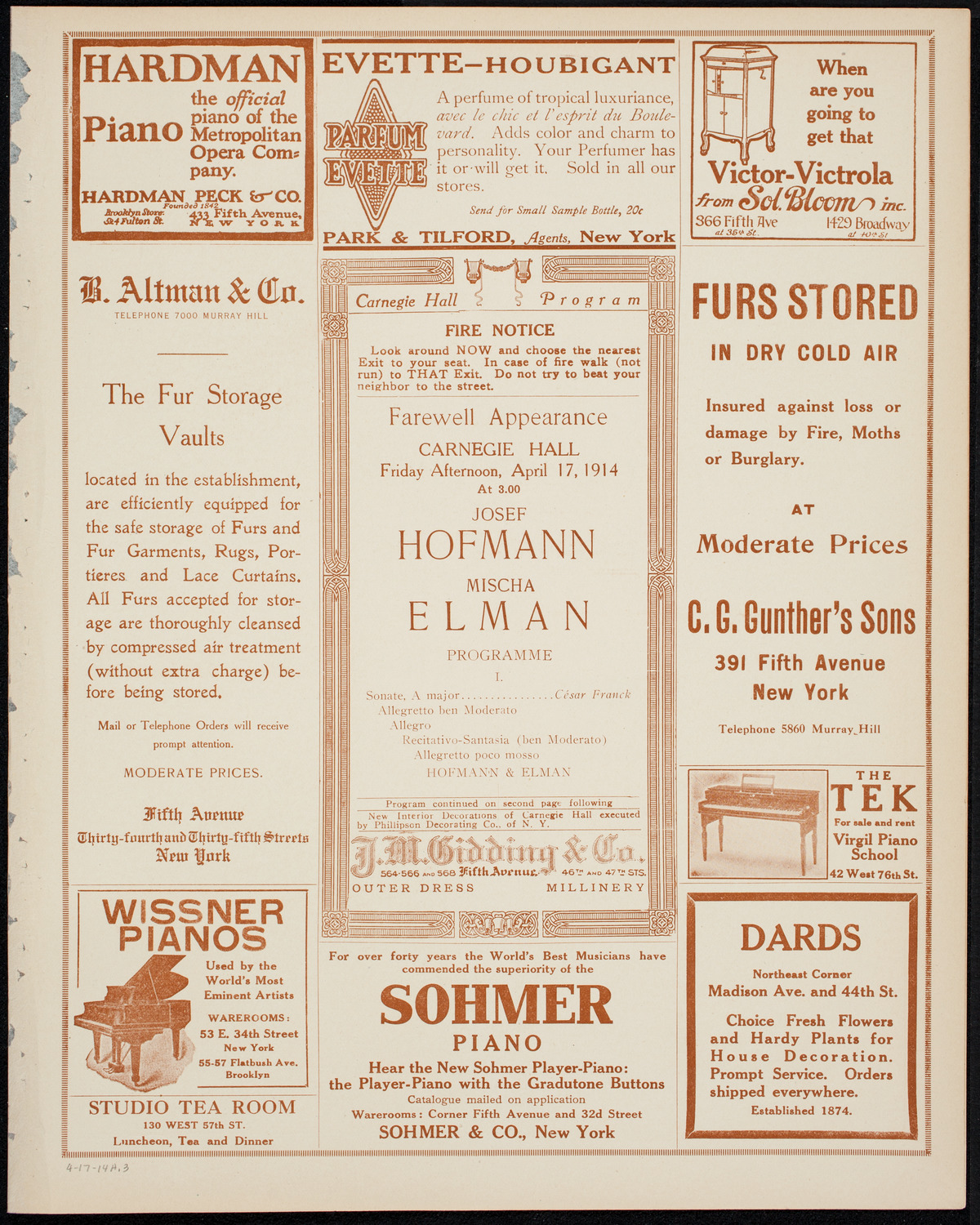 Josef Hofmann, Piano, and Mischa Elman, Violin, April 17, 1914, program page 5