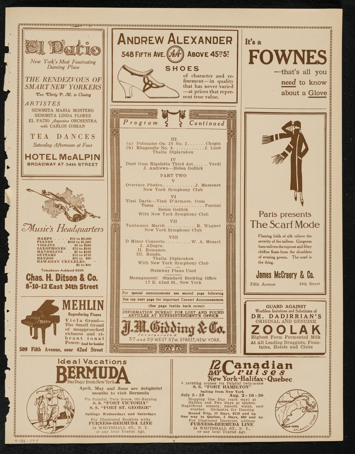 New York Symphony Club, April 18, 1924, program page 7