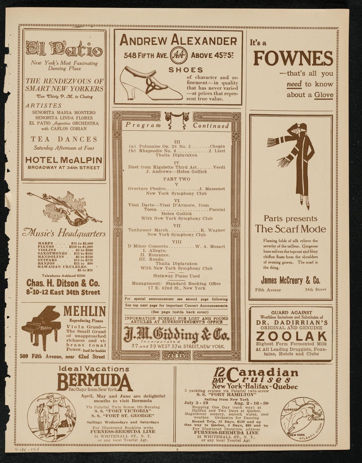 New York Symphony Club, April 18, 1924, program page 7