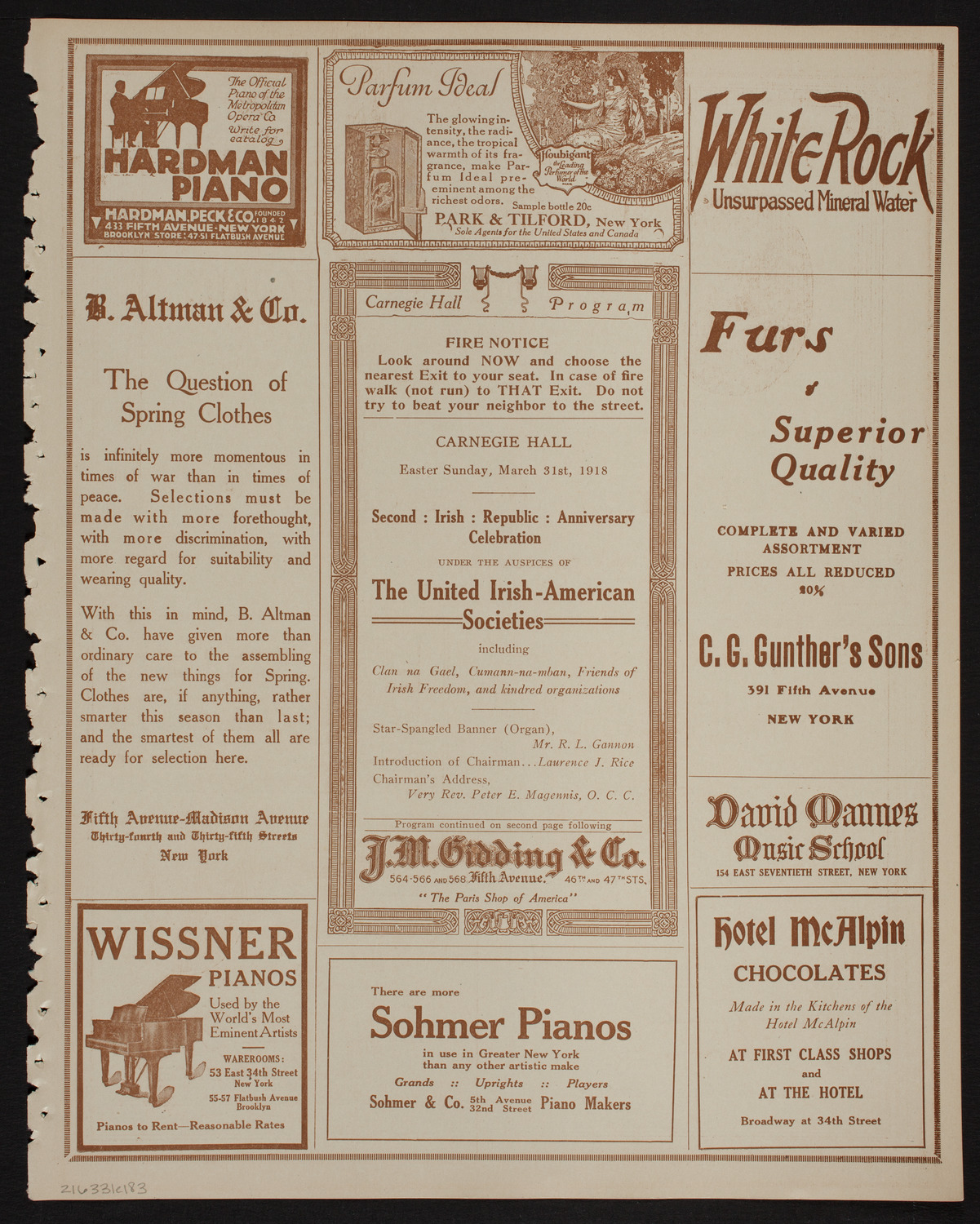 Irish Republic Second Anniversary Celebration, March 31, 1918, program page 5