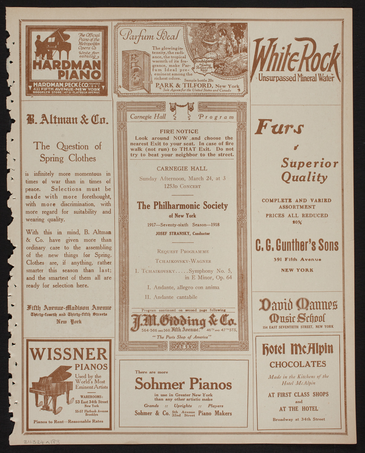 New York Philharmonic, March 24, 1918, program page 5