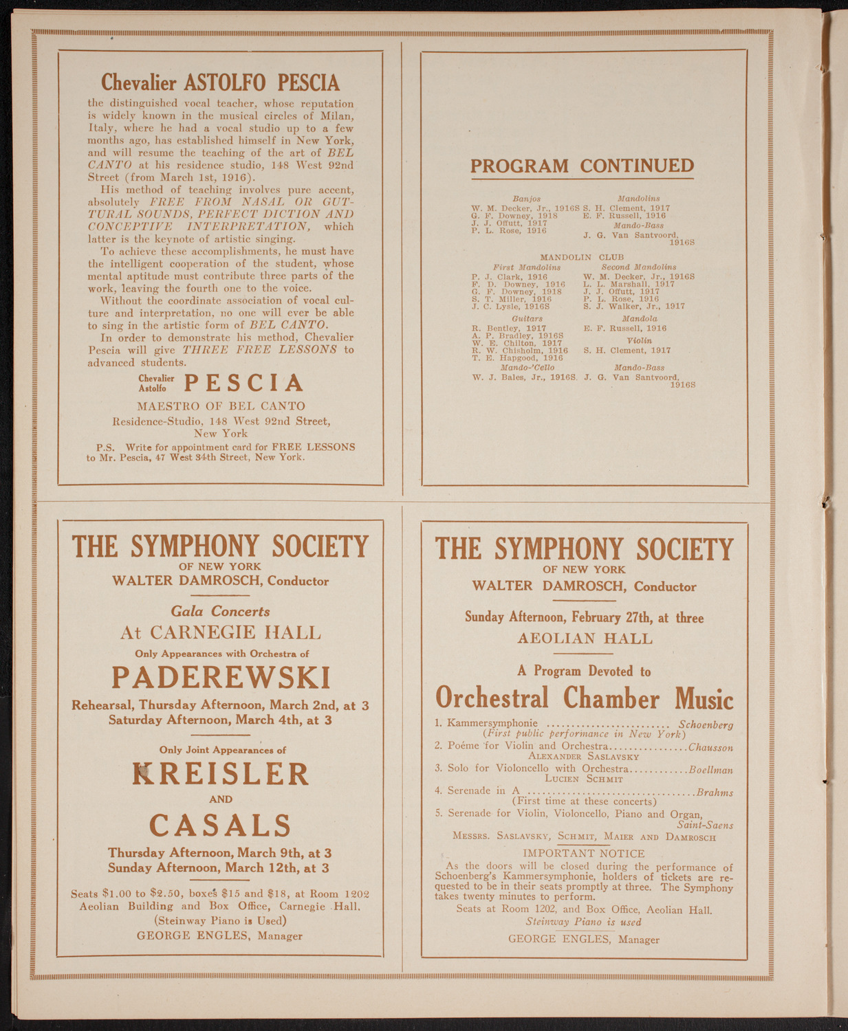 Yale Glee, Banjo and Mandolin Clubs, February 25, 1916, program page 8