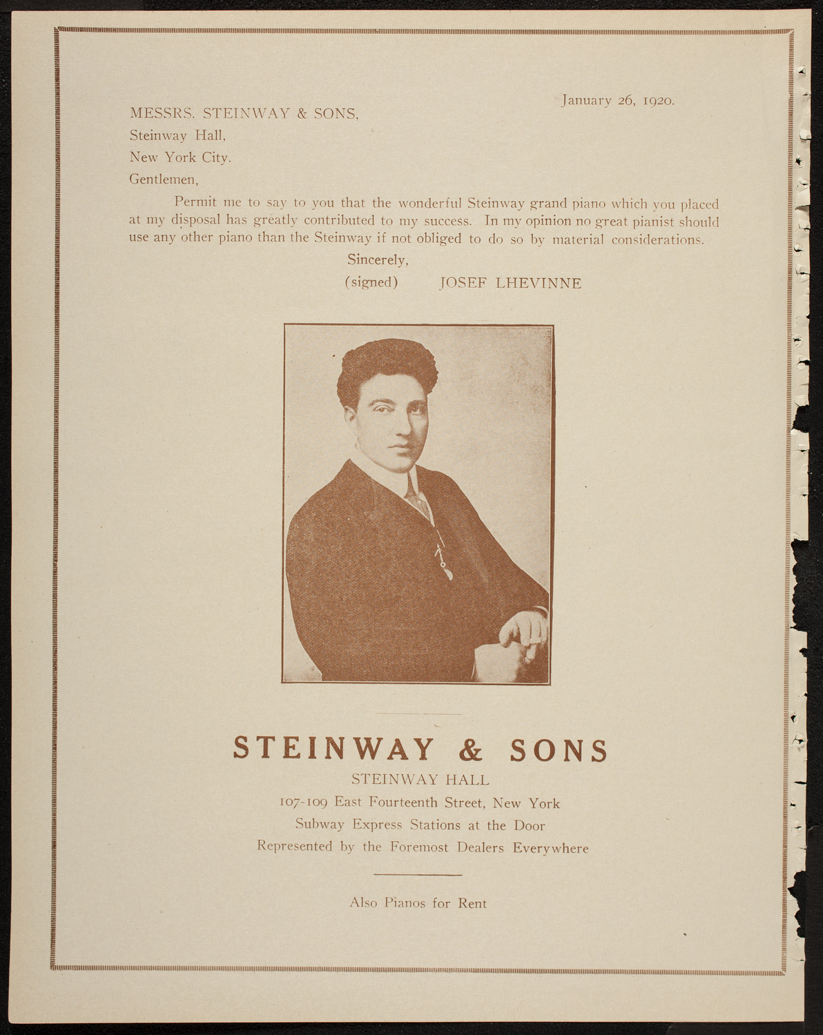 Josef Lhévinne, Piano, February 18, 1920, program page 4