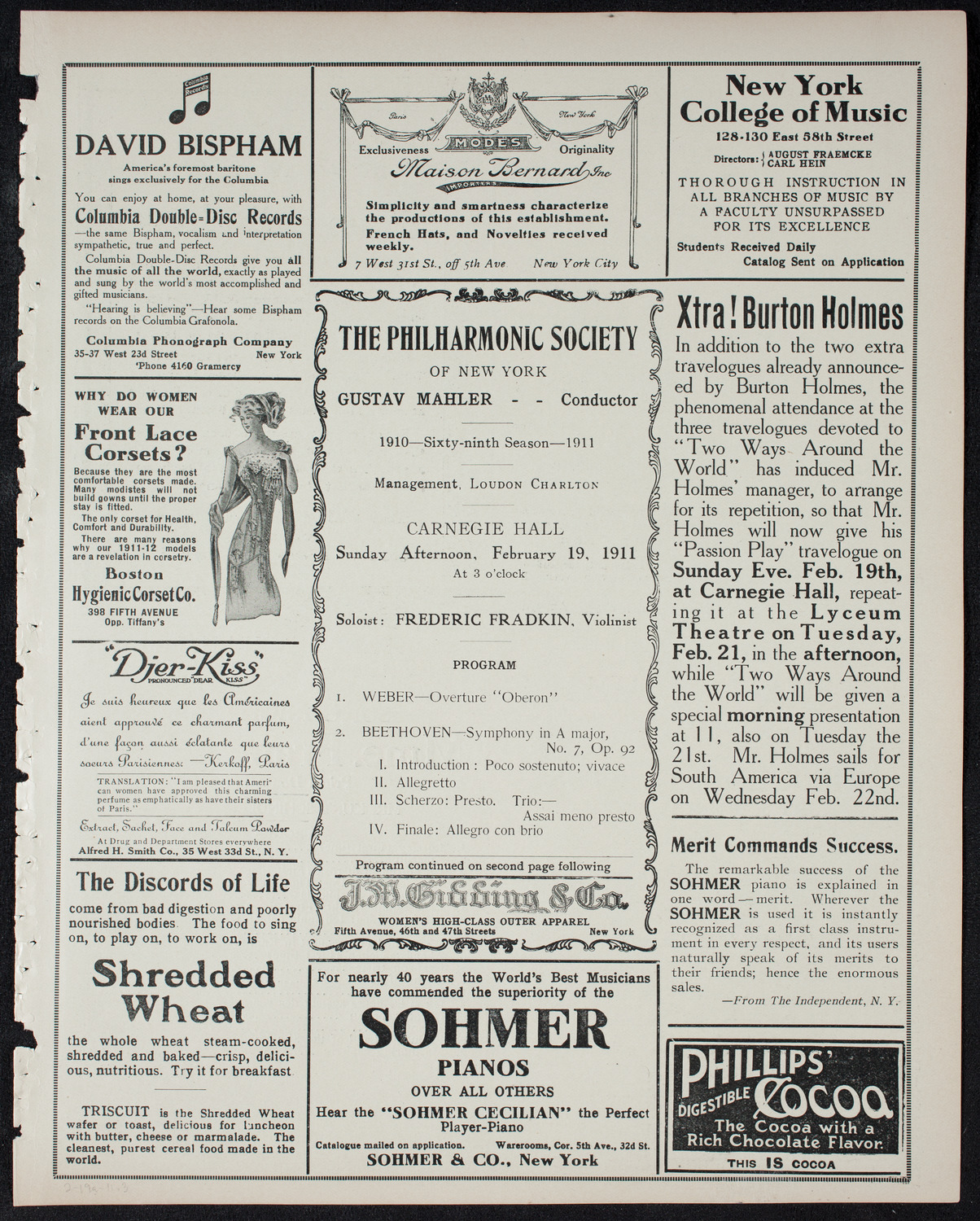 New York Philharmonic, February 19, 1911, program page 5